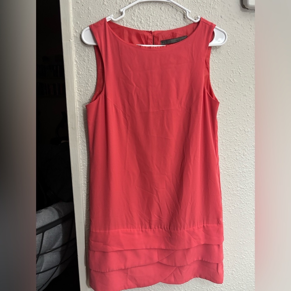 Zara Coral Sleeveless Midi Dress with Ruffles Size Small